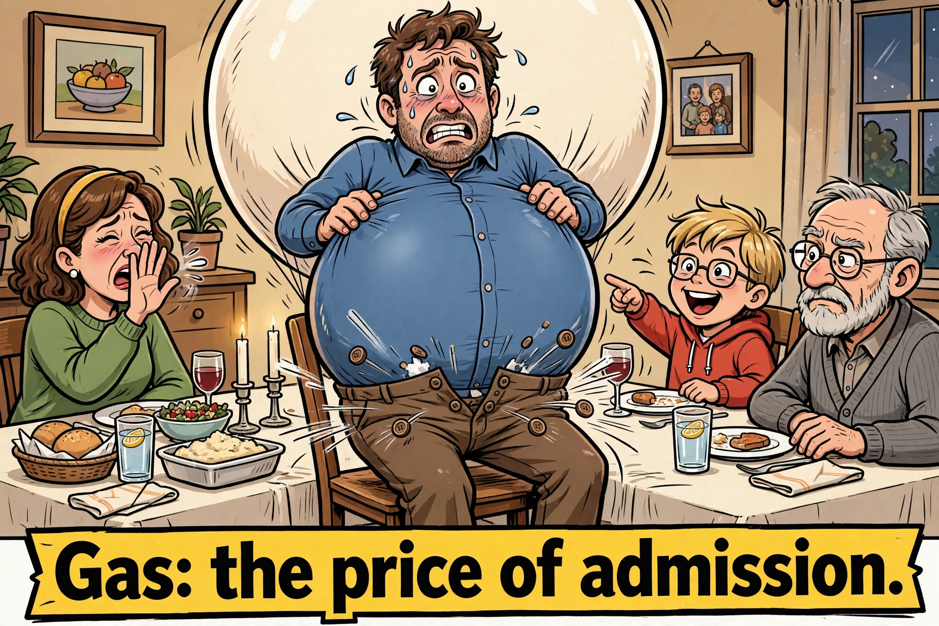 Cartoon of a belly inflated like a balloon